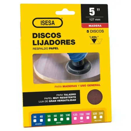 Pack 5 Disco Lija 5″ Grano 100 – Madera – Siawood