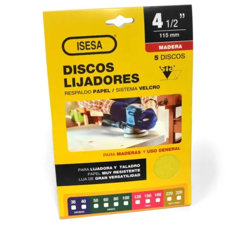 Pack 5 Discos Lija 4.5” Grano 100 – Madera – Siarexx Cut