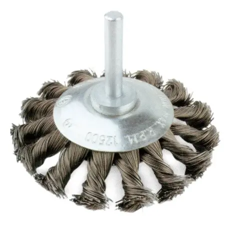 Grata Copa Plana Acero Templado Trenzado 3" (75mm) - Calibre 0,35mm -Vástago 1/4''