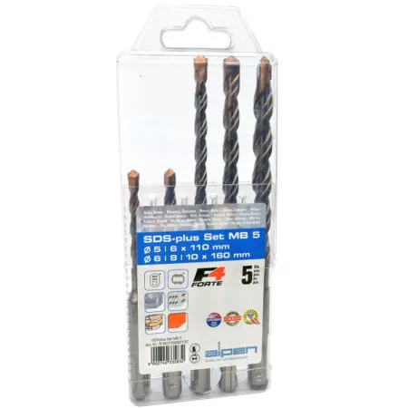 Set 5 Brocas de Hormigón - 5 / 6 (x2) / 8 /10 mm - Toma SDS - F4 Forte