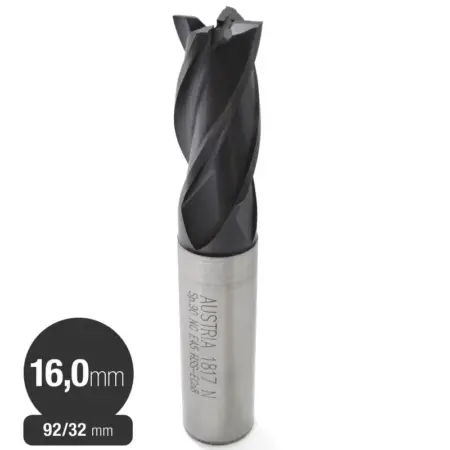 Fresa Cilindrica HSS Co8% 16 mm - Acero - 4 Filos - Alunit - Serie Corta - Maykestag