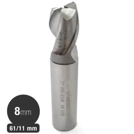 Fresa Cilindrica HSS Co8% 8 mm - Inox - 2 Filos - Serie Corta - Maykestag